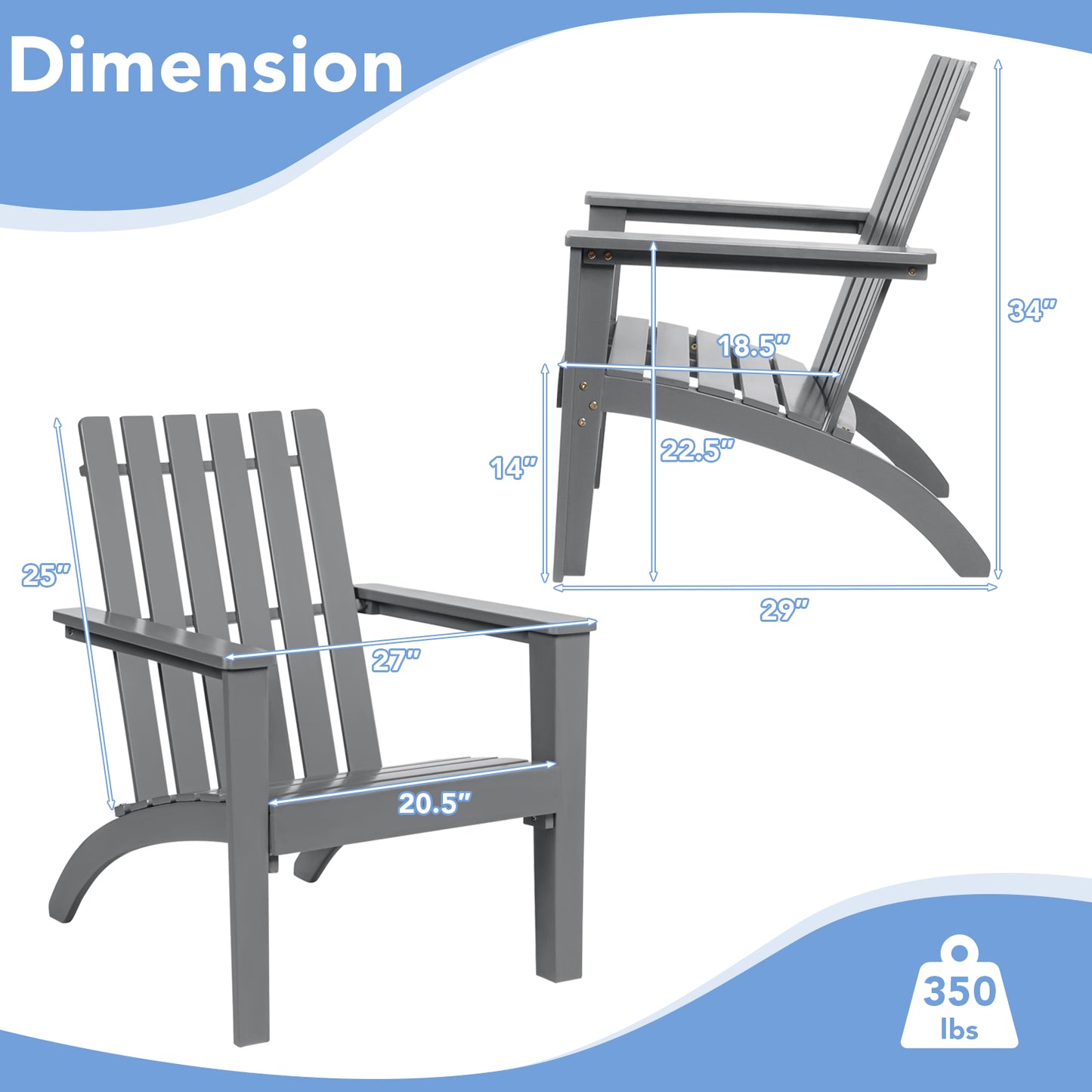 Acacia Wood Adirondack Chair with Ergonomic Backrest