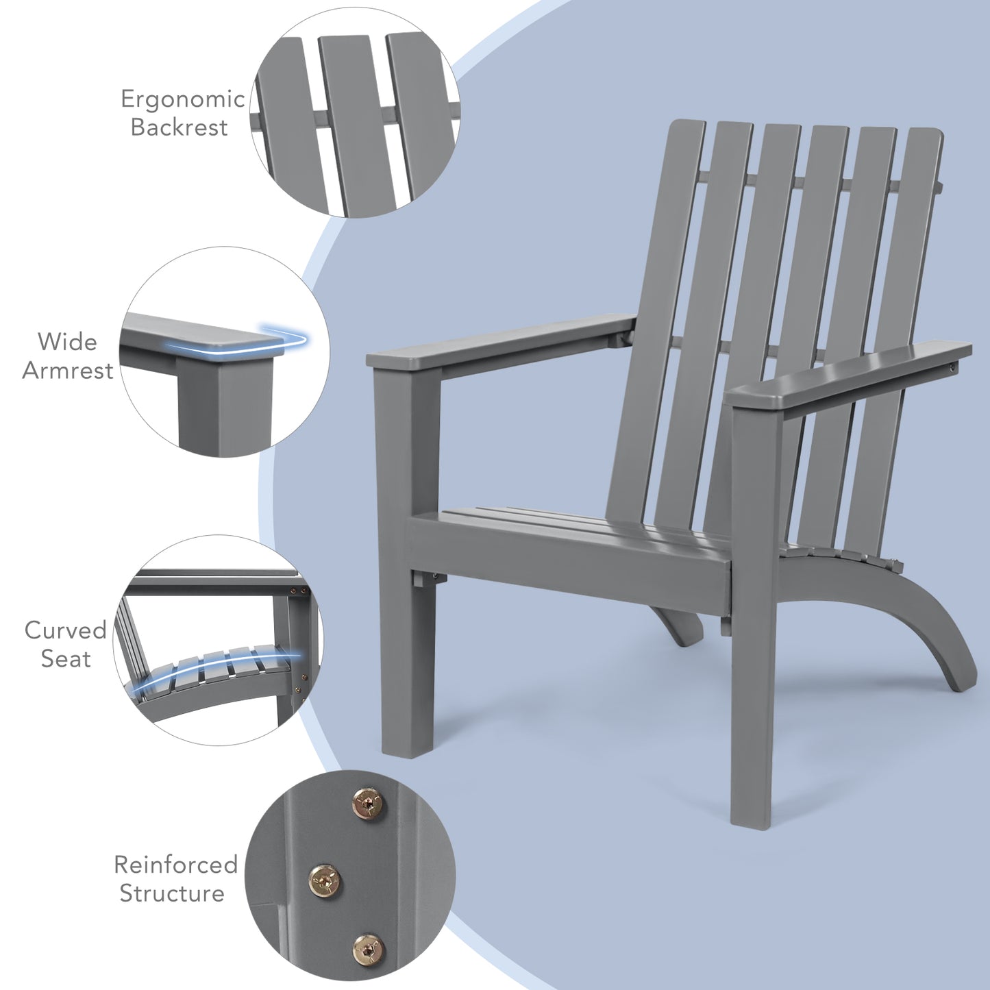 Acacia Wood Adirondack Chair with Ergonomic Backrest