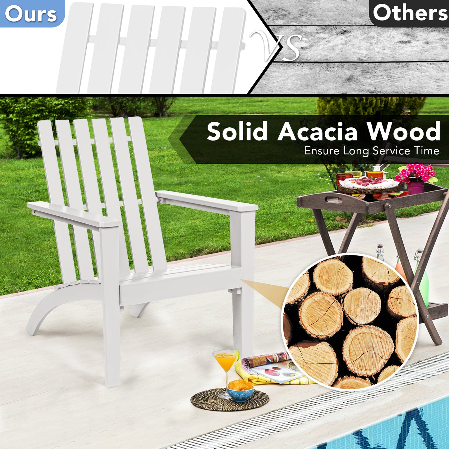 Acacia Wood Adirondack Chair with Ergonomic Backrest