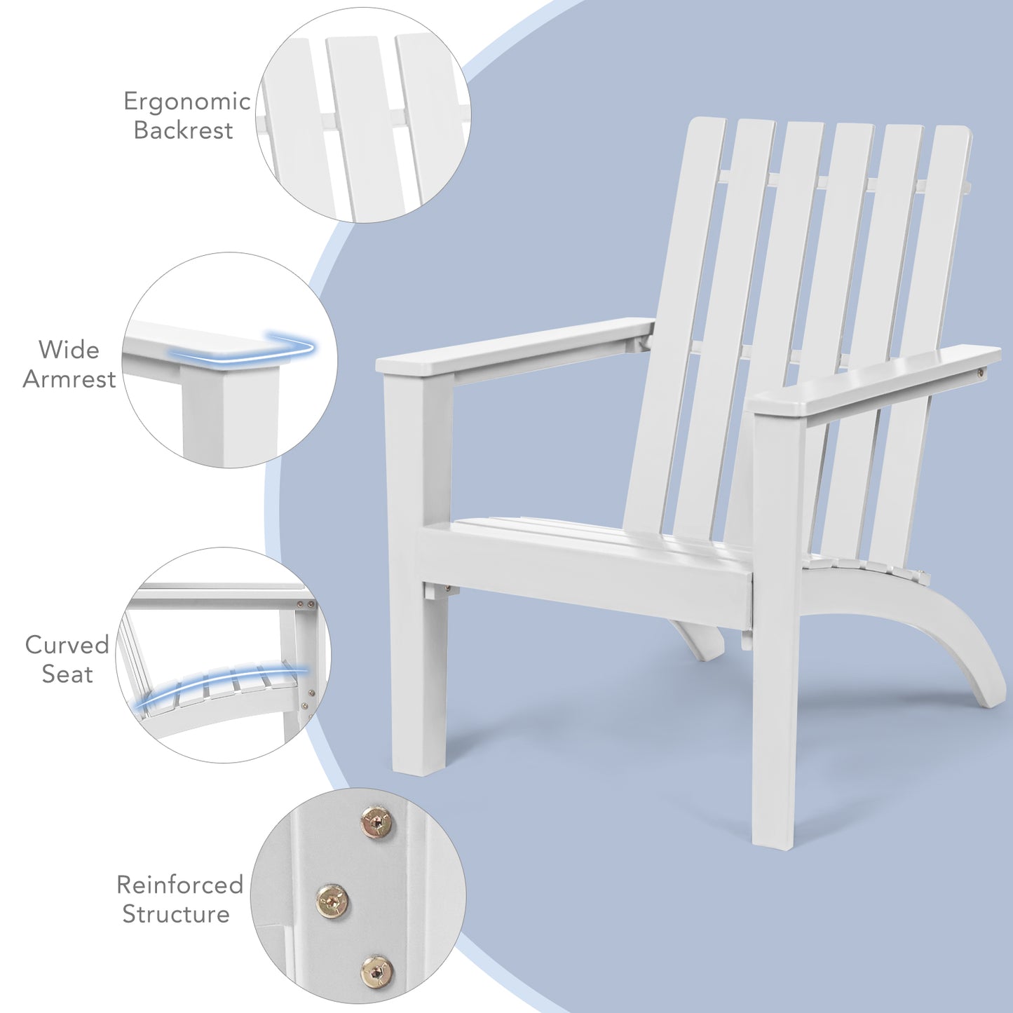 Acacia Wood Adirondack Chair with Ergonomic Backrest