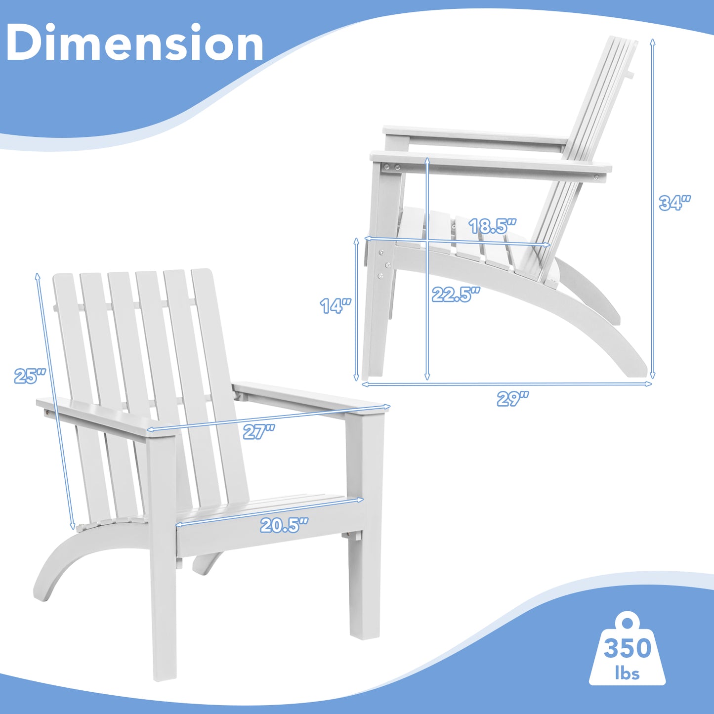 Acacia Wood Adirondack Chair with Ergonomic Backrest