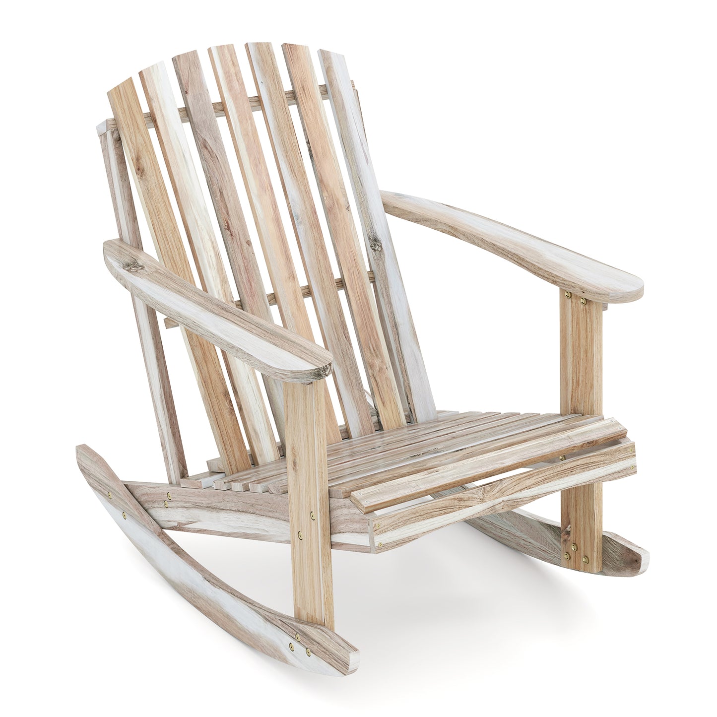 Acacia Wood Adirondack Rocking Chair with High Fanned Back