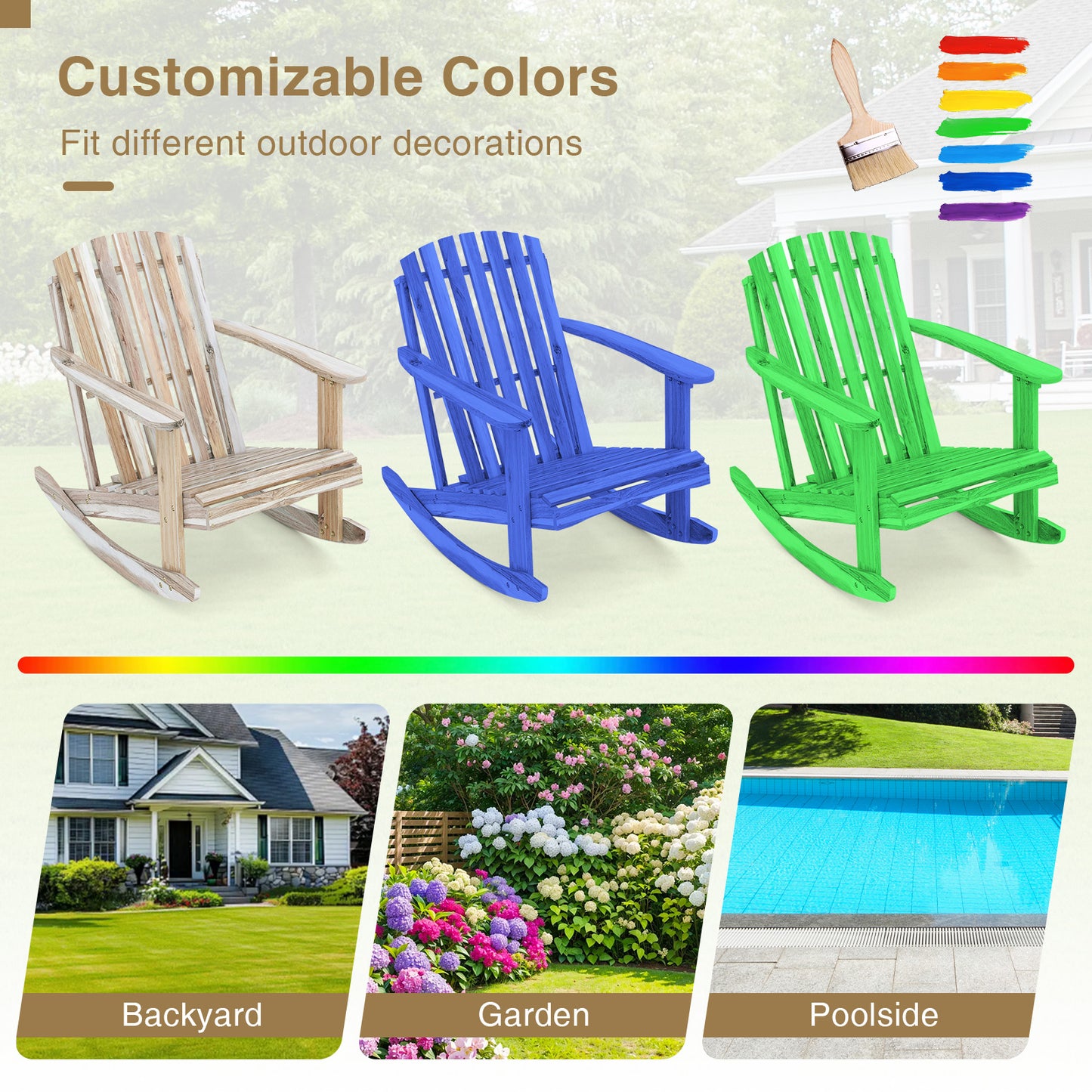 Acacia Wood Adirondack Rocking Chair with High Fanned Back
