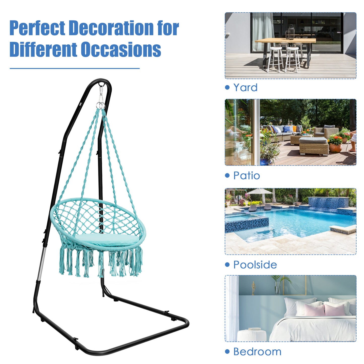 Adjustable Hammock Chair Stand - Steel Frame, 330 lbs Capacity