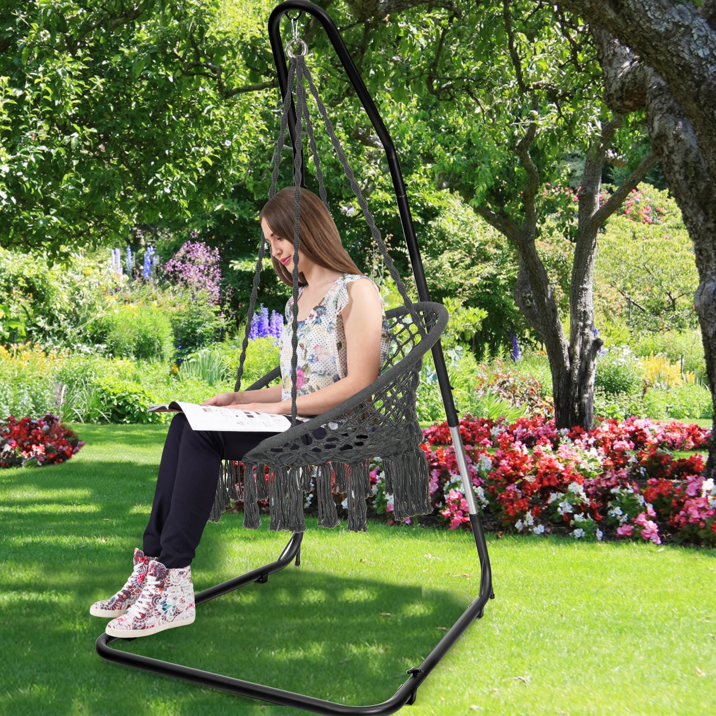 Adjustable Hammock Chair Stand - Steel Frame, 330 lbs Capacity