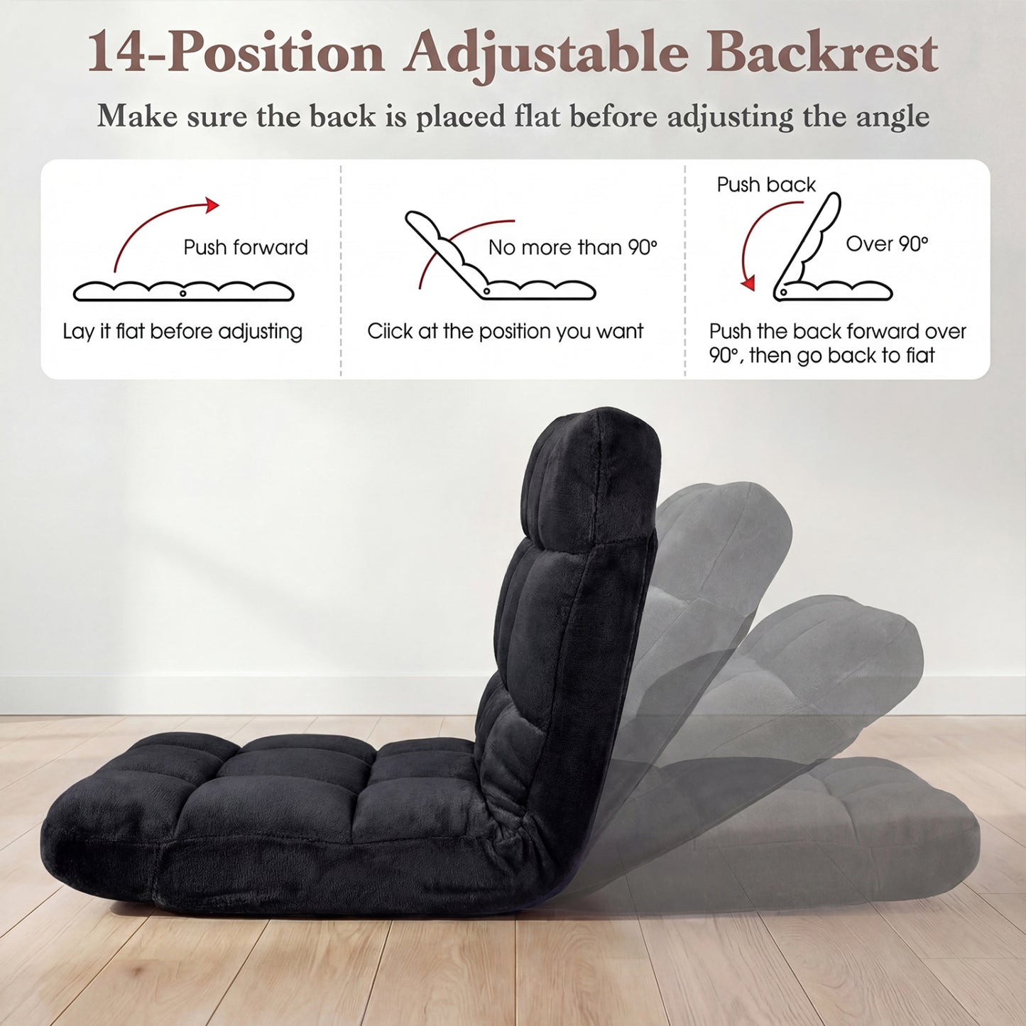 14-Position Adjustable Floor Chair with Padded Cushion