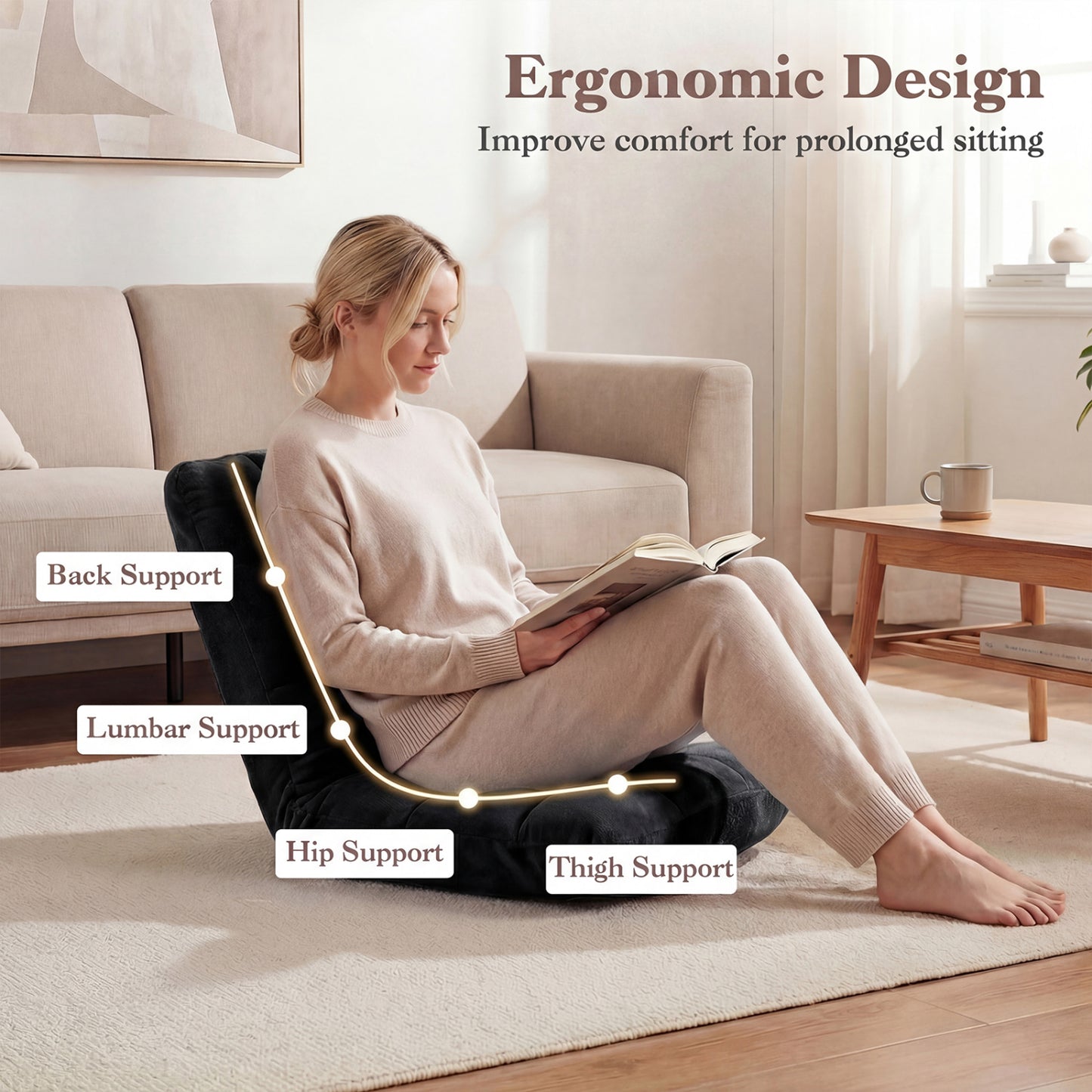 14-Position Adjustable Floor Chair with Padded Cushion
