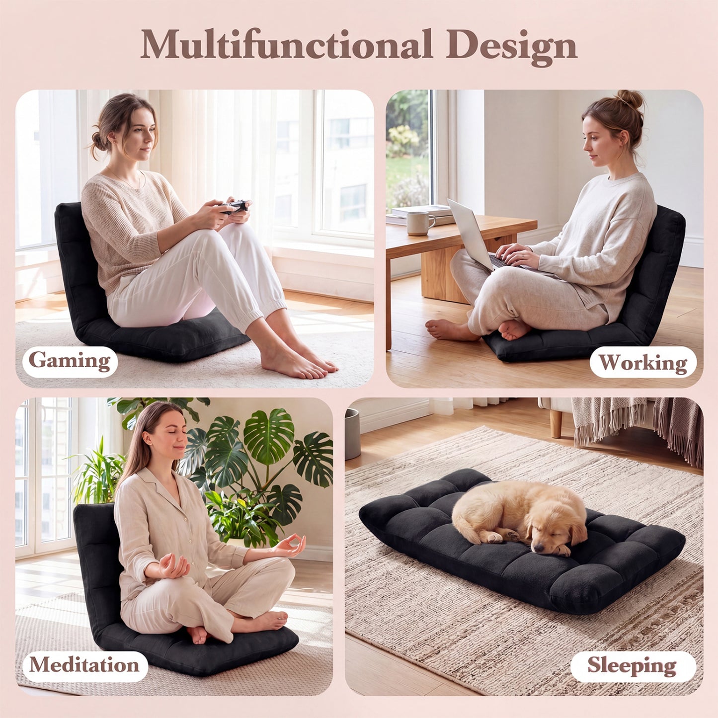 14-Position Adjustable Floor Chair with Padded Cushion