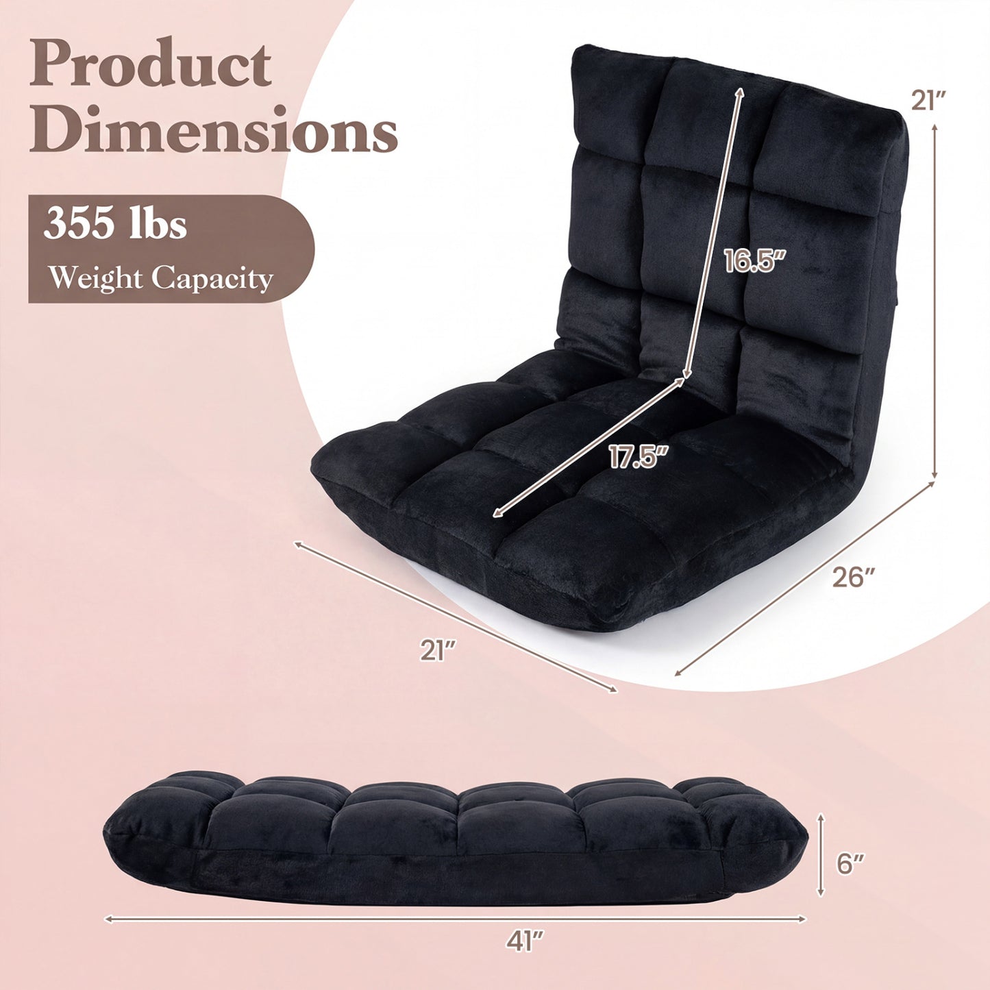 14-Position Adjustable Floor Chair with Padded Cushion