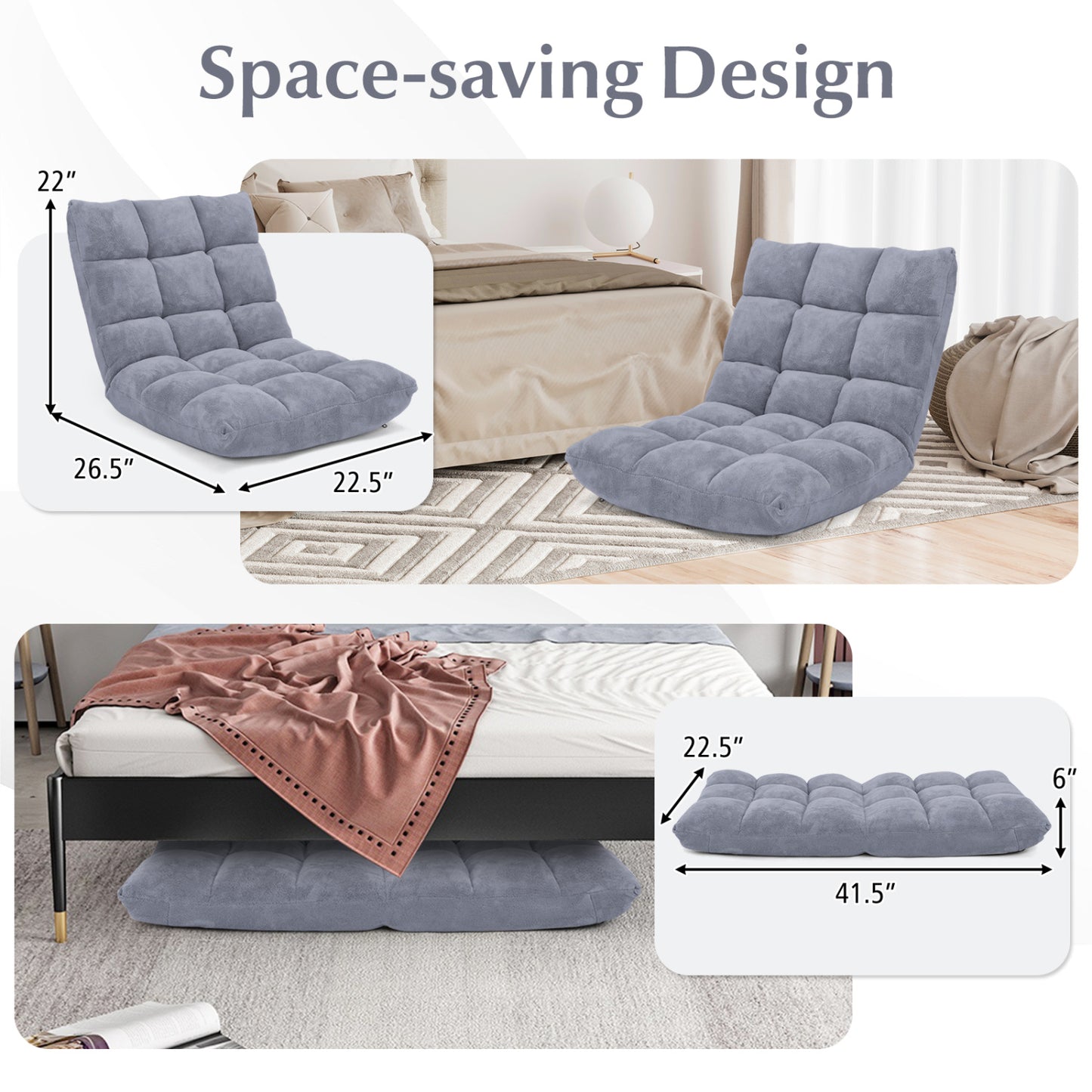 14-Position Adjustable Floor Chair with Padded Cushion