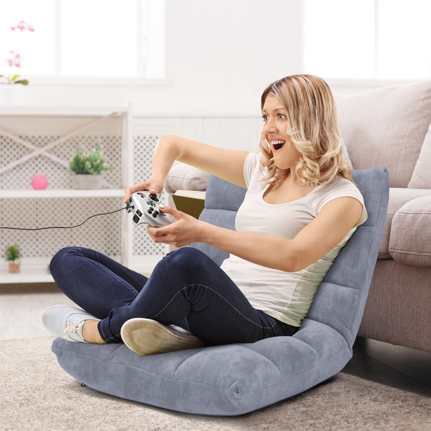 14-Position Adjustable Floor Chair with Padded Cushion