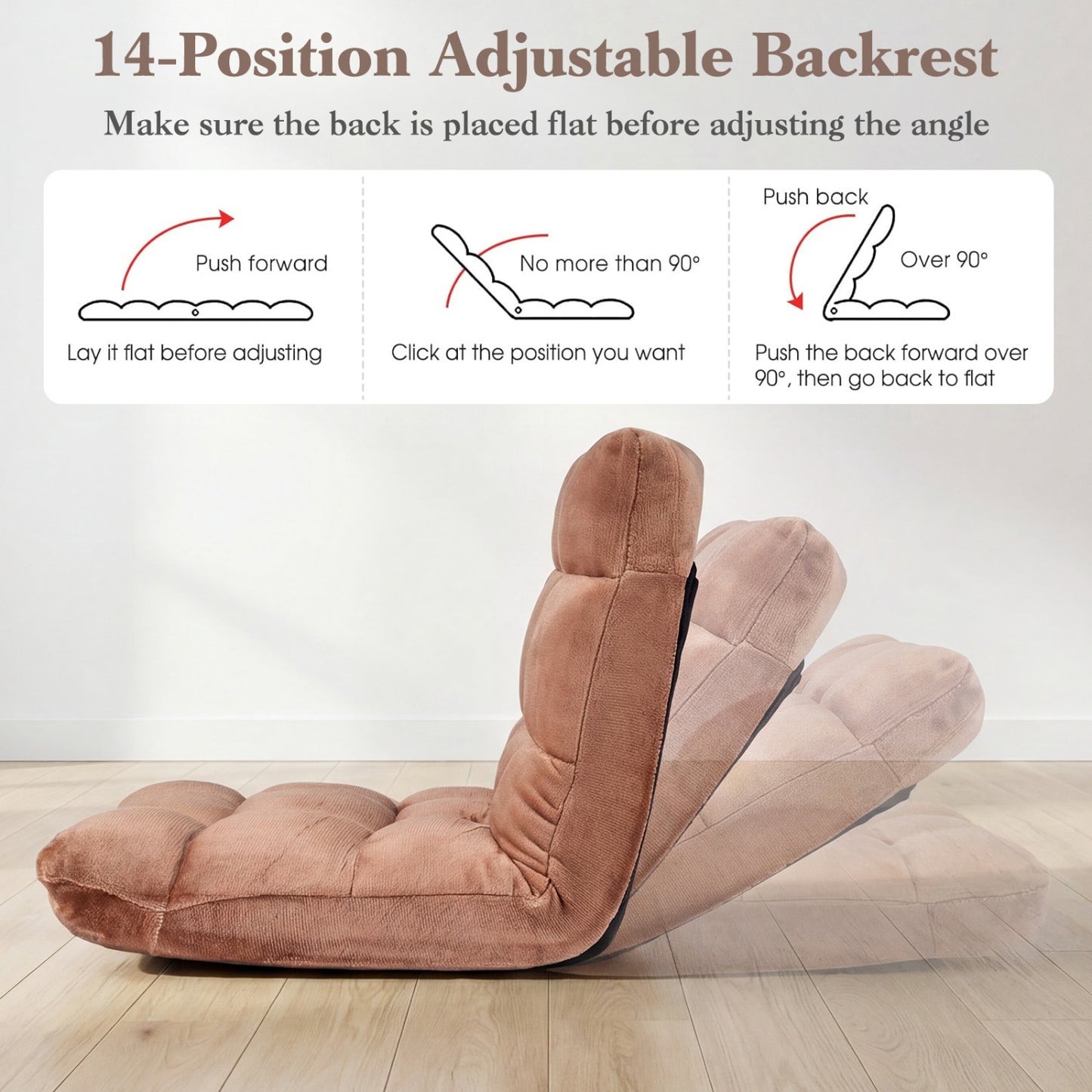 14-Position Adjustable Floor Chair with Padded Cushion