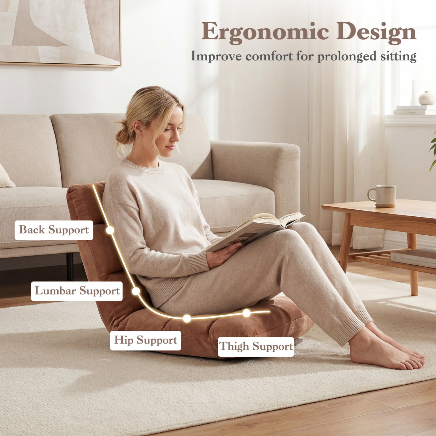 14-Position Adjustable Floor Chair with Padded Cushion