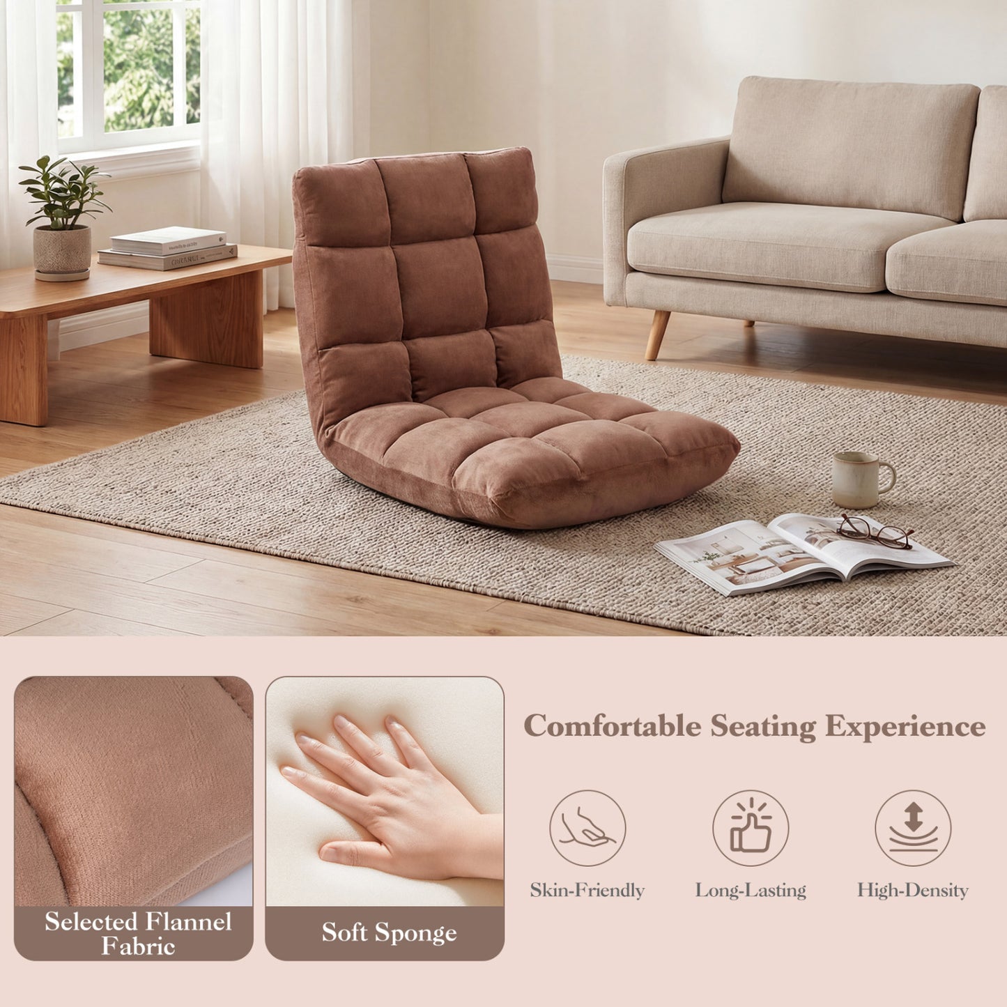 14-Position Adjustable Floor Chair with Padded Cushion