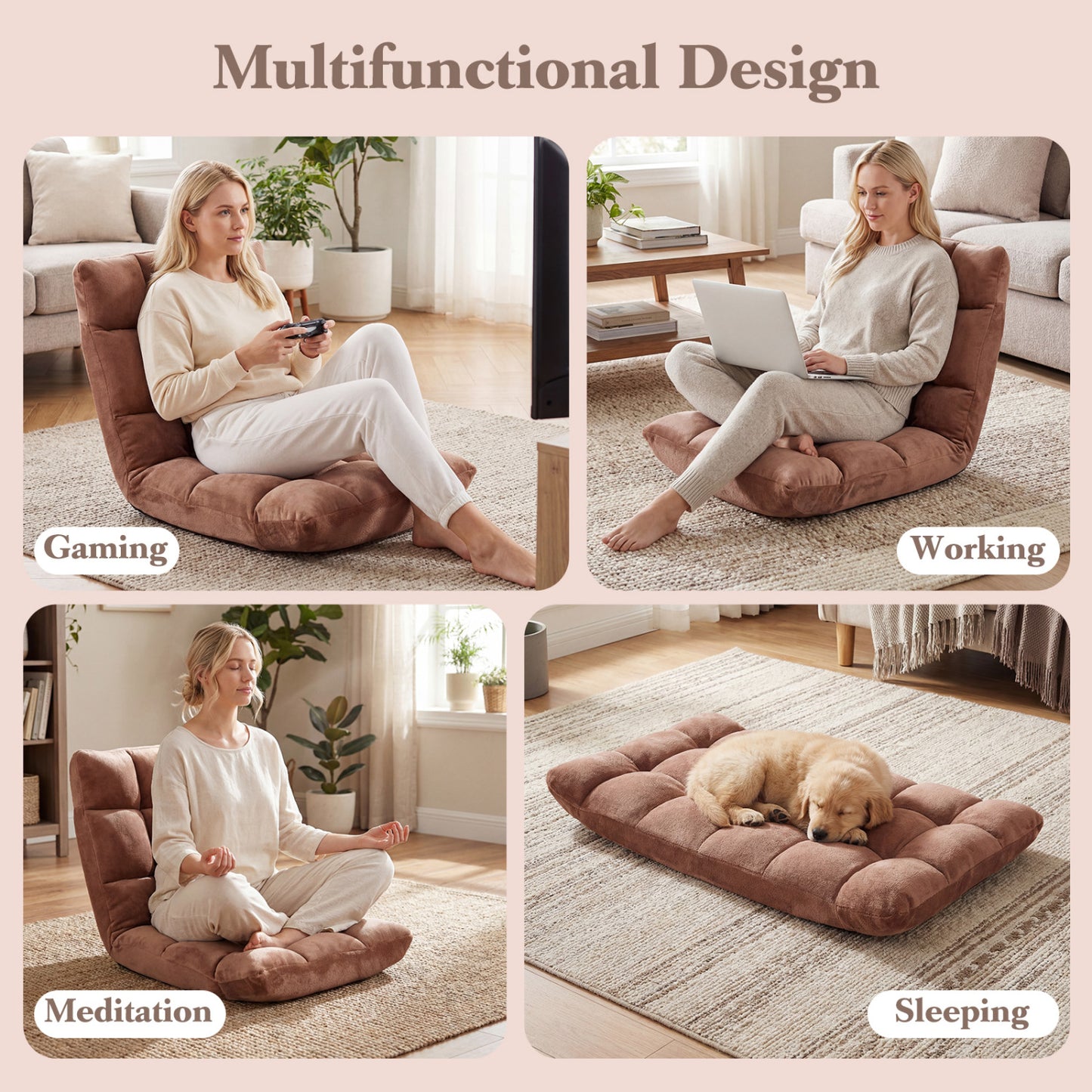14-Position Adjustable Floor Chair with Padded Cushion