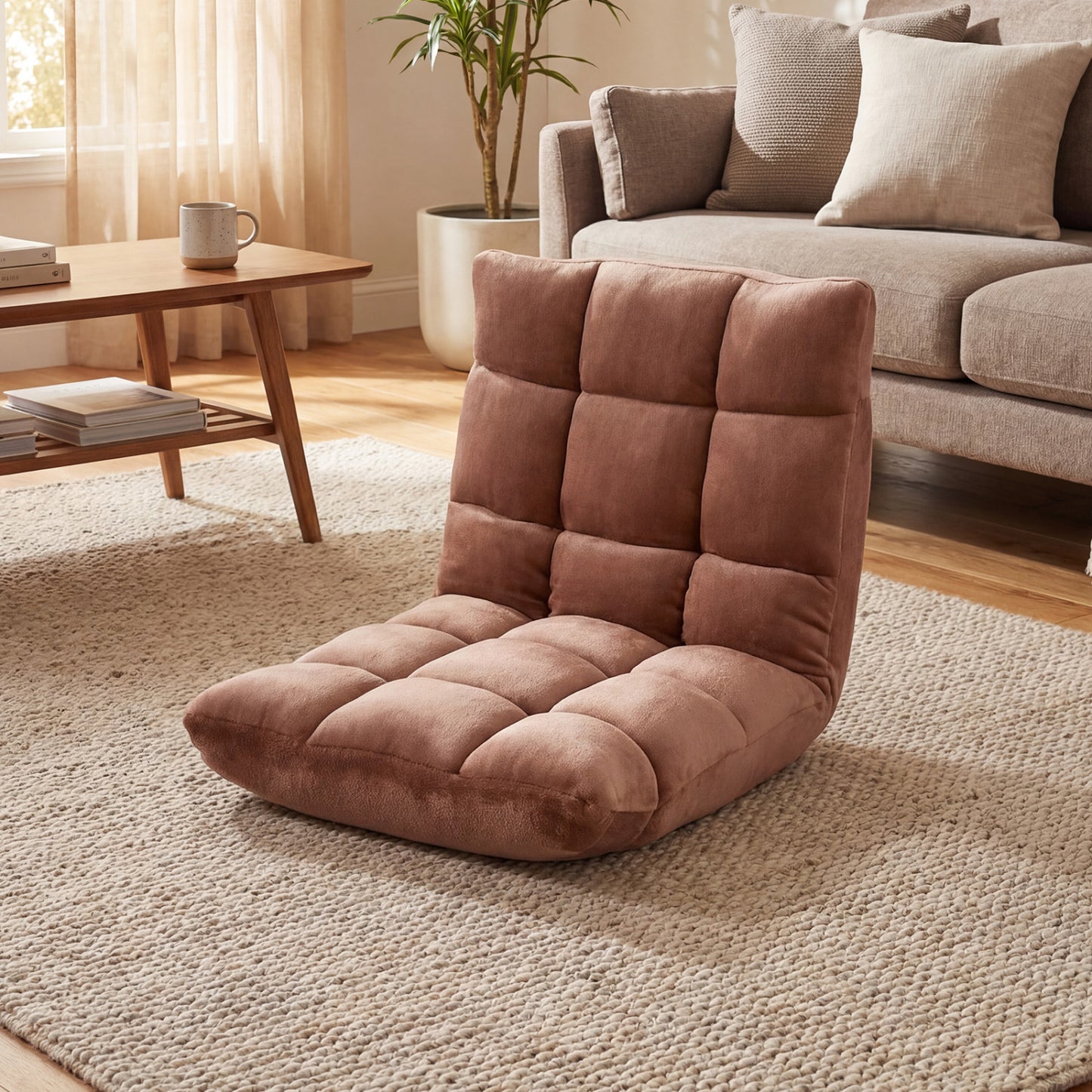 14-Position Adjustable Floor Chair with Padded Cushion