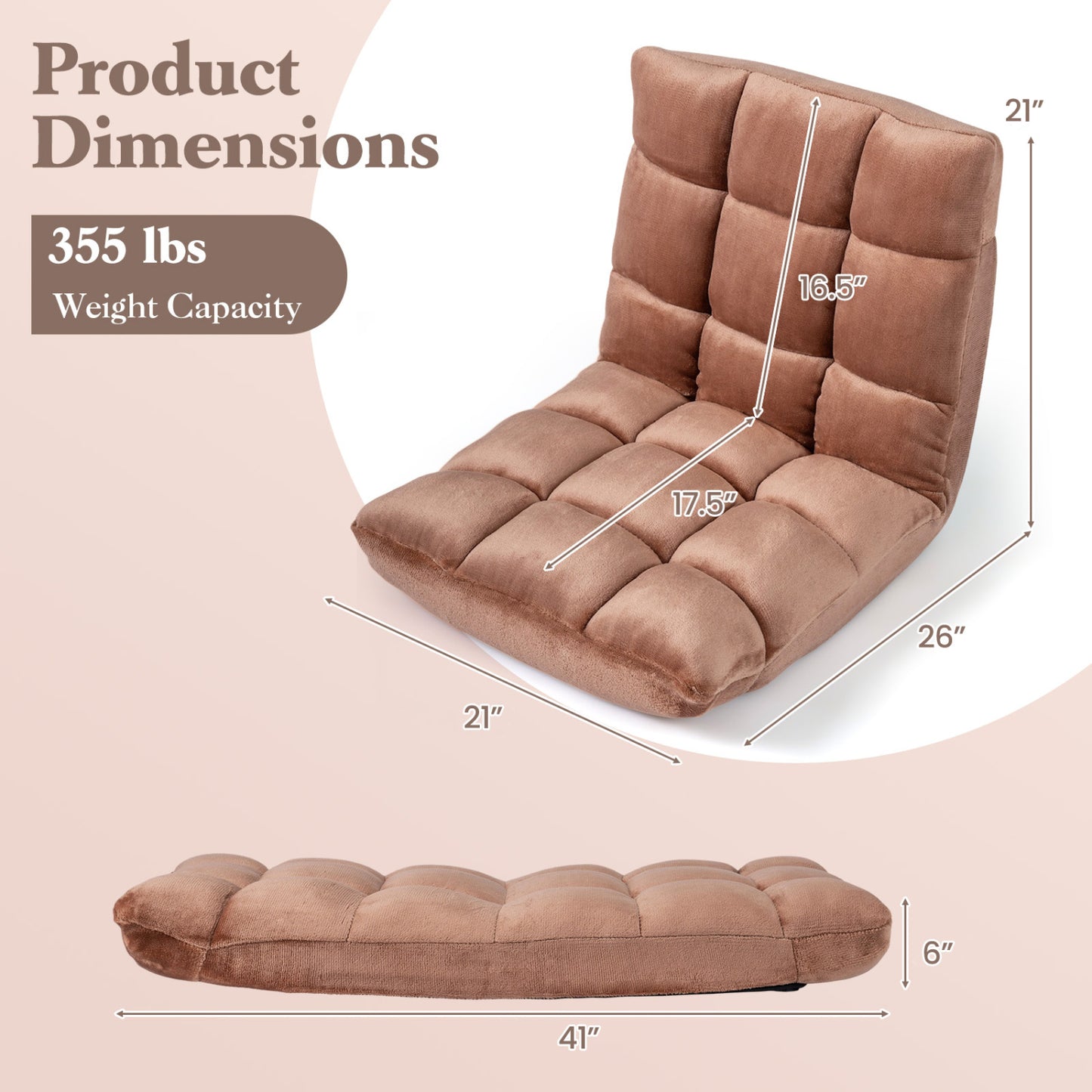 14-Position Adjustable Floor Chair with Padded Cushion