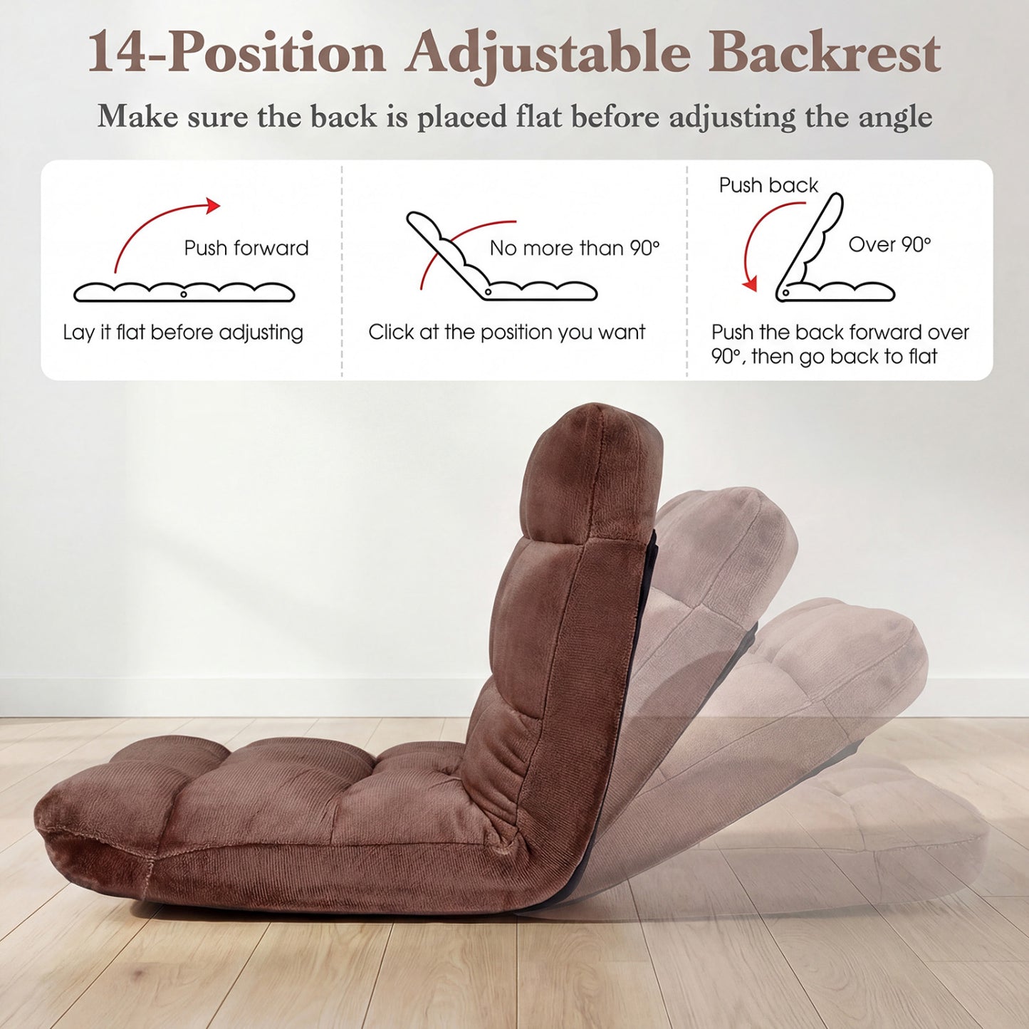 14-Position Adjustable Floor Chair with Padded Cushion