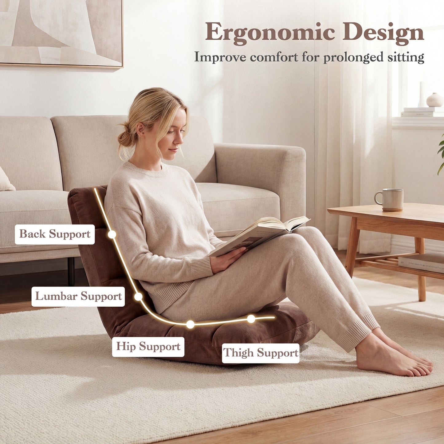 14-Position Adjustable Floor Chair with Padded Cushion