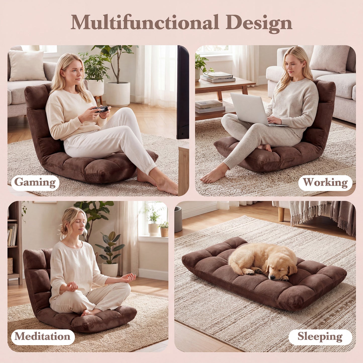 14-Position Adjustable Floor Chair with Padded Cushion