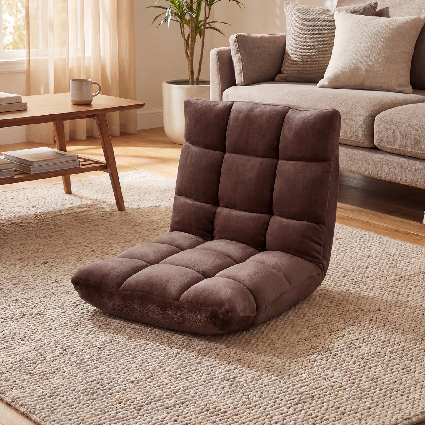14-Position Adjustable Floor Chair with Padded Cushion