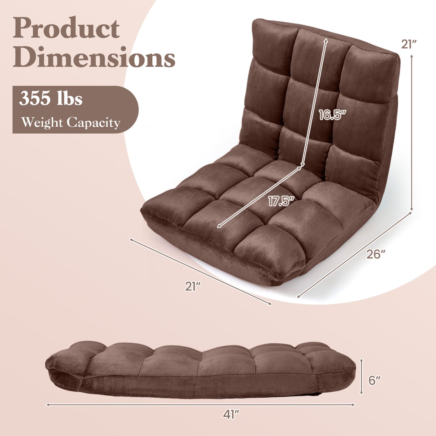 14-Position Adjustable Floor Chair with Padded Cushion