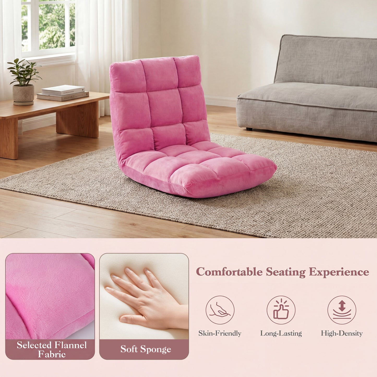 14-Position Adjustable Floor Chair with Padded Cushion