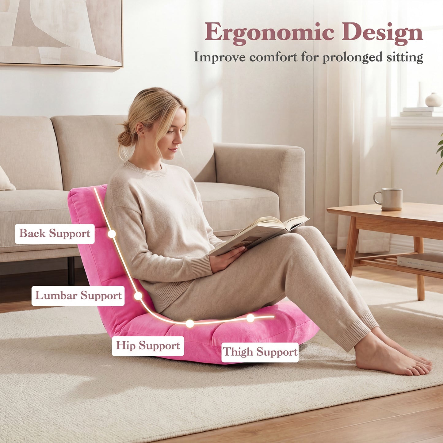 14-Position Adjustable Floor Chair with Padded Cushion