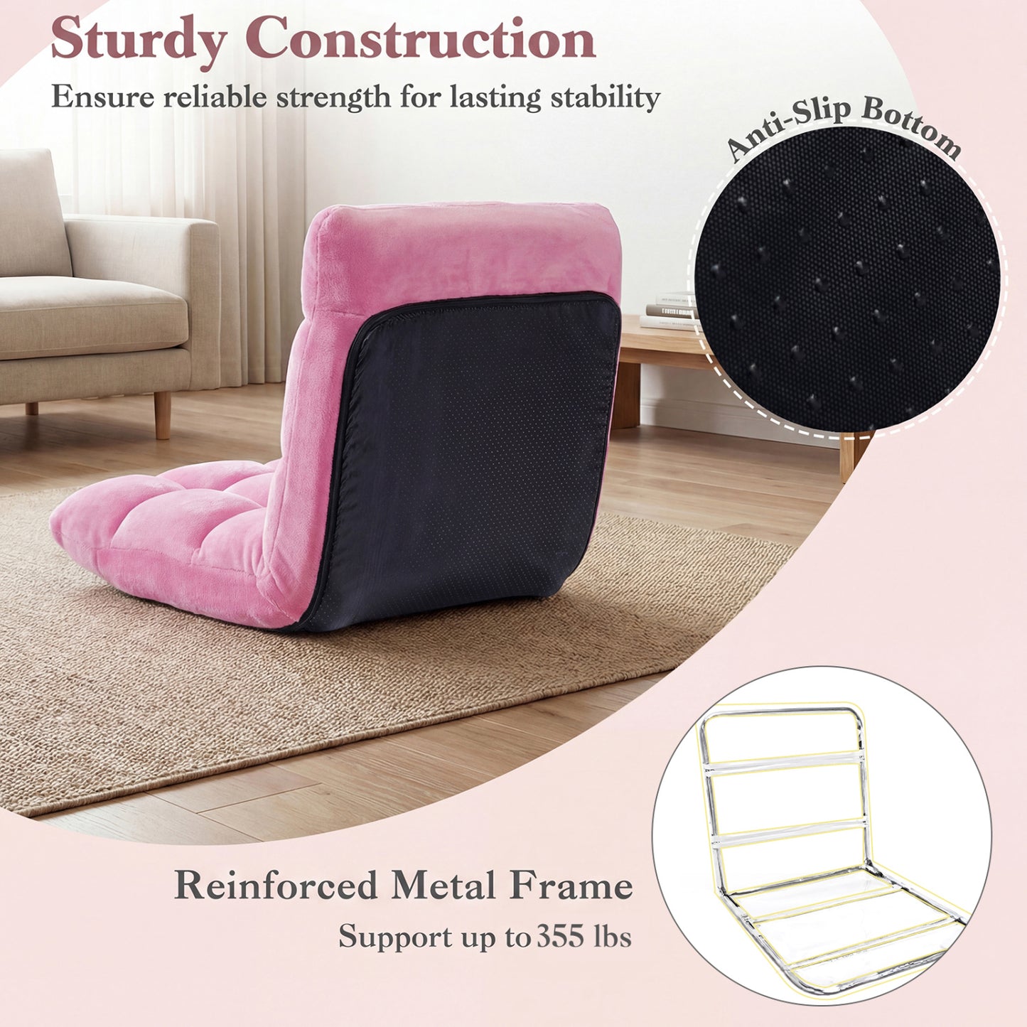 14-Position Adjustable Floor Chair with Padded Cushion