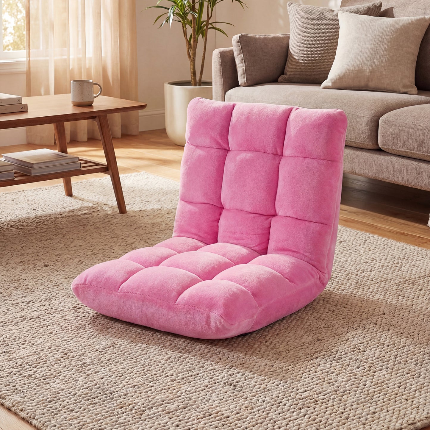 14-Position Adjustable Floor Chair with Padded Cushion