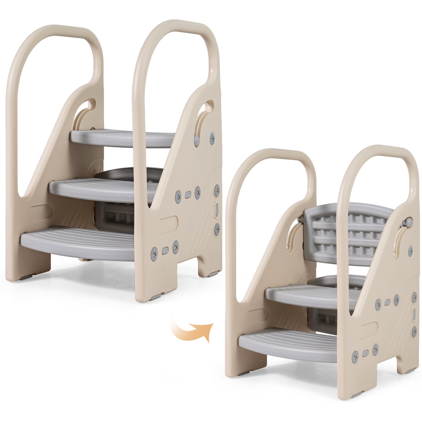 Adjustable 3-Step Helper Stool with Safety Handles for Kids