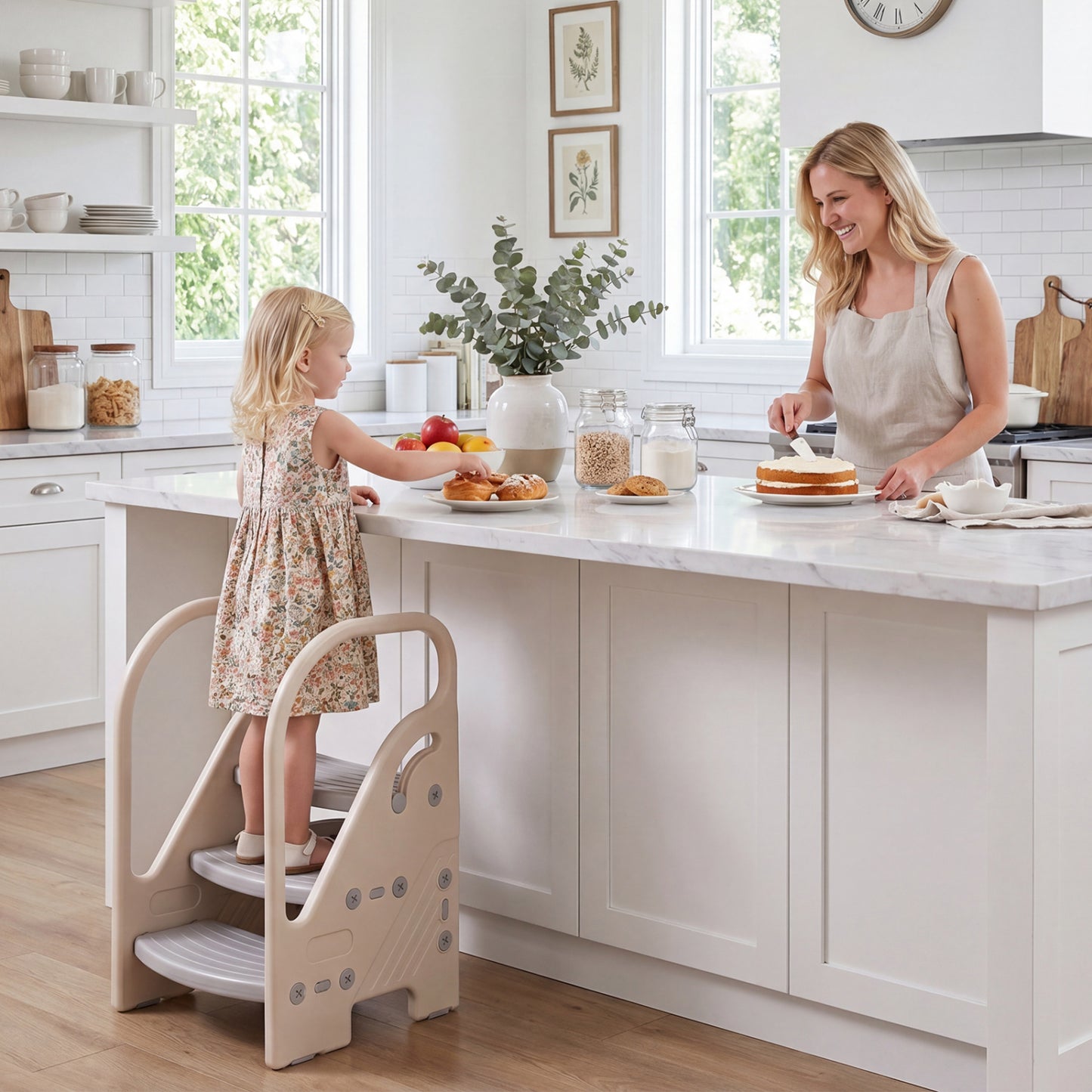 Adjustable 3-Step Helper Stool with Safety Handles for Kids