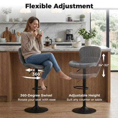 Adjustable Swivel Bar Stools Set of 2 with Velvet Upholstery