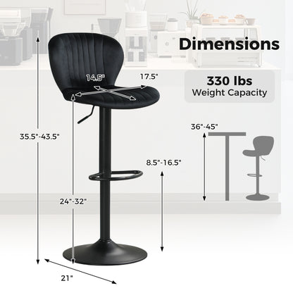 Adjustable Swivel Bar Stools Set of 2 with Velvet Upholstery