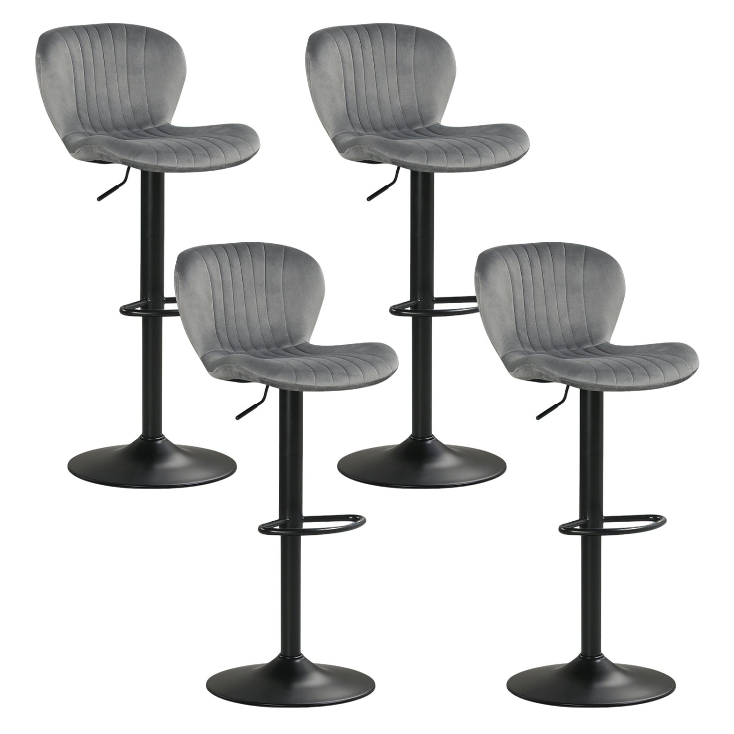 Adjustable Swivel Bar Stools Set of 4 with Velvet Upholstery