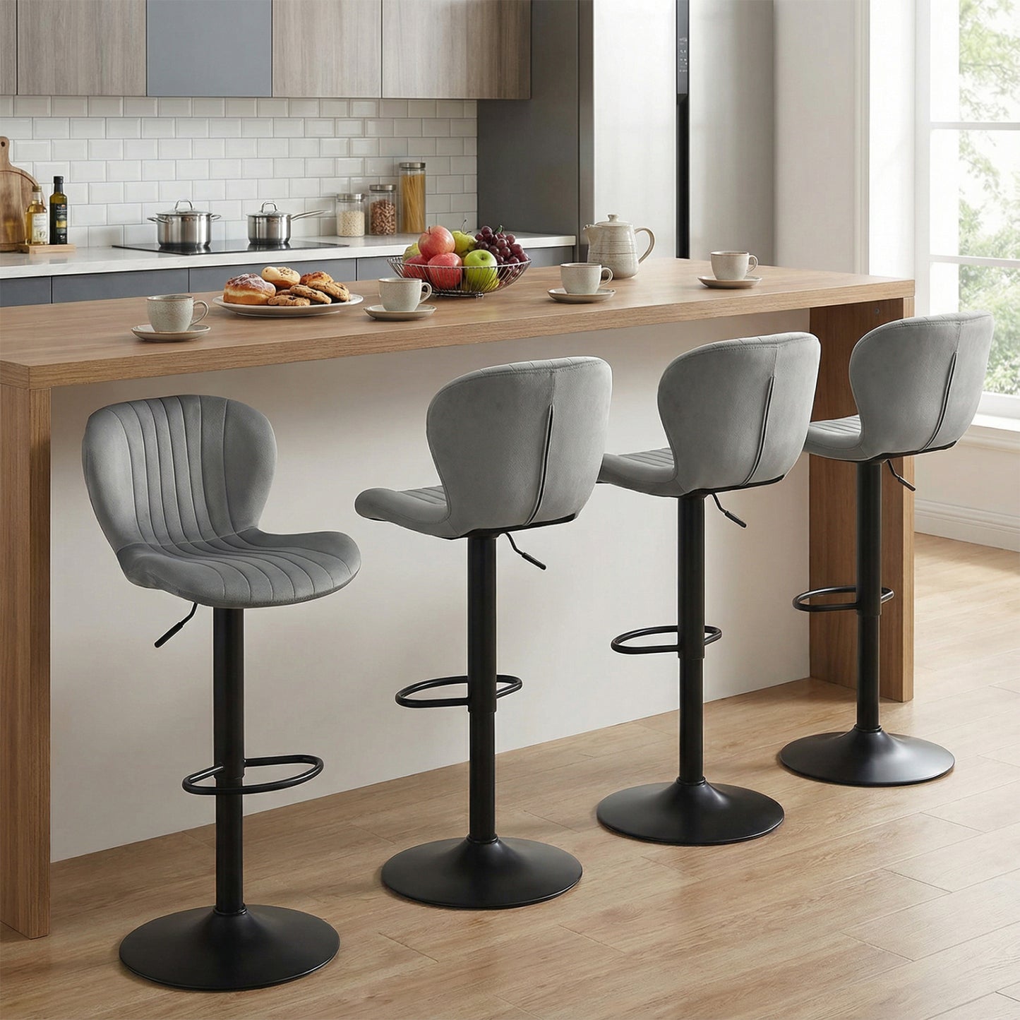 Adjustable Swivel Bar Stools Set of 4 with Velvet Upholstery