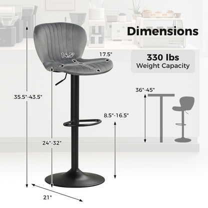 Adjustable Swivel Bar Stools Set of 4 with Velvet Upholstery