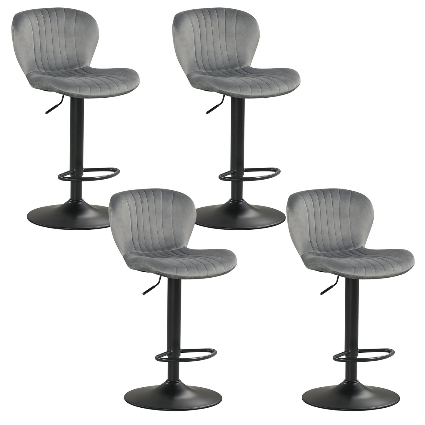 Adjustable Swivel Bar Stools Set of 4 with Velvet Upholstery