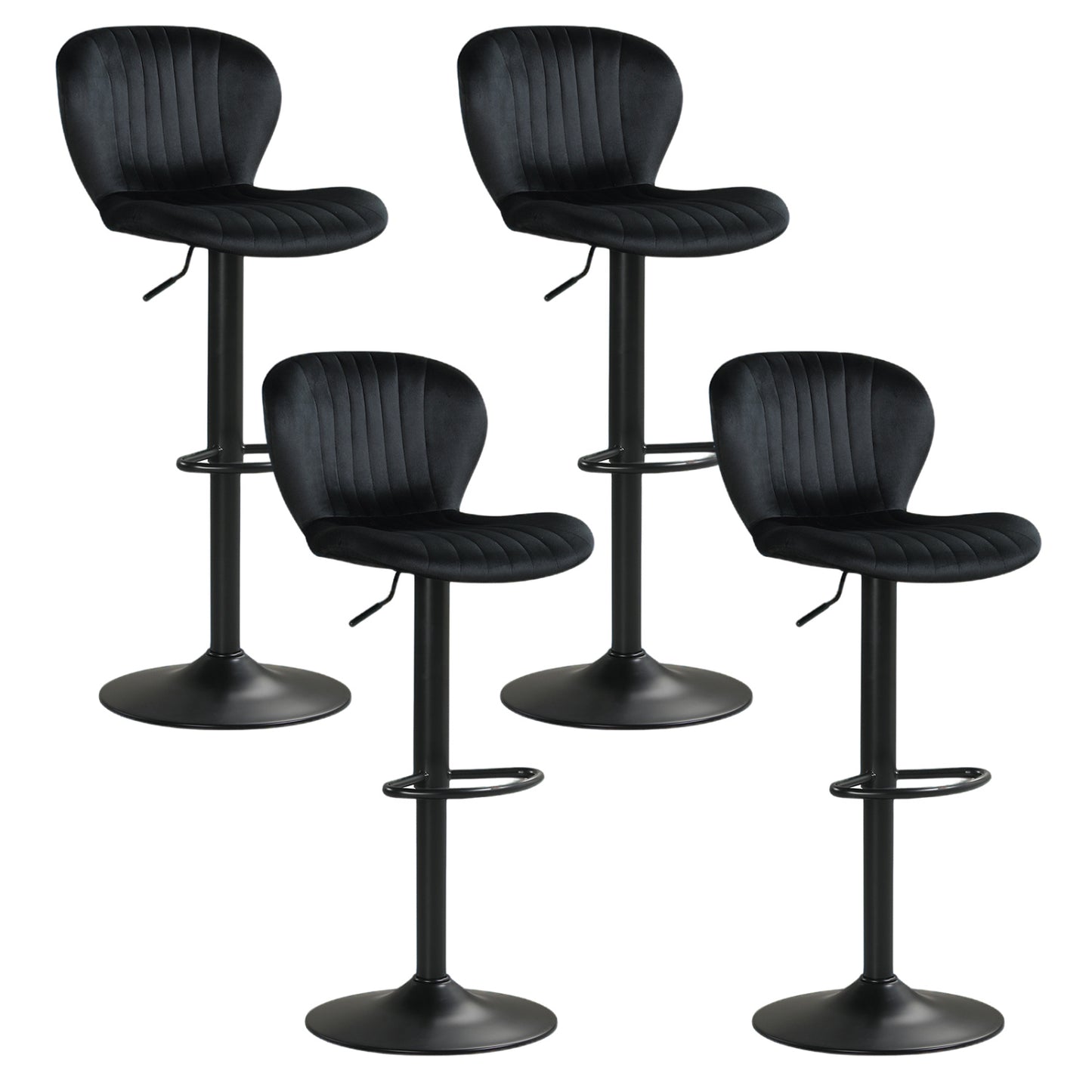 Adjustable Swivel Bar Stools Set of 4 with Velvet Upholstery