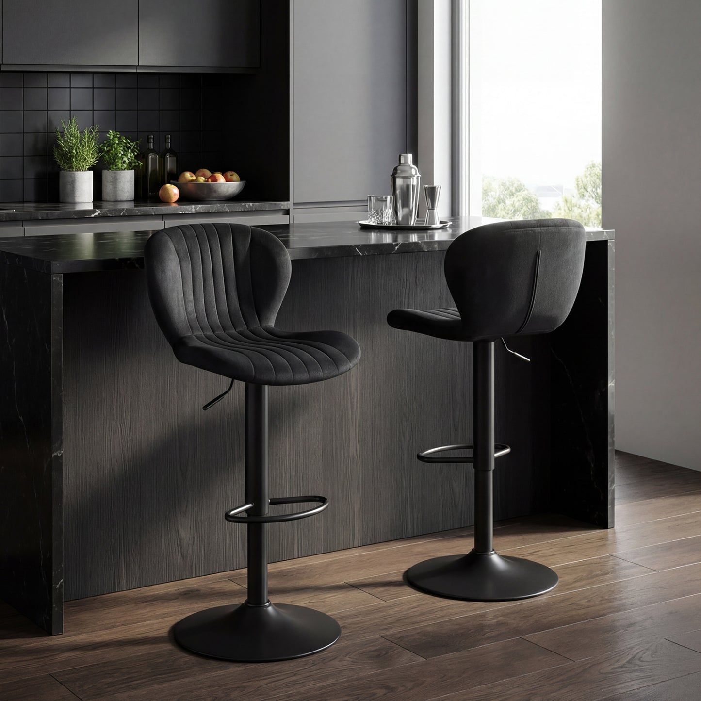 Adjustable Swivel Bar Stools Set of 4 with Velvet Upholstery