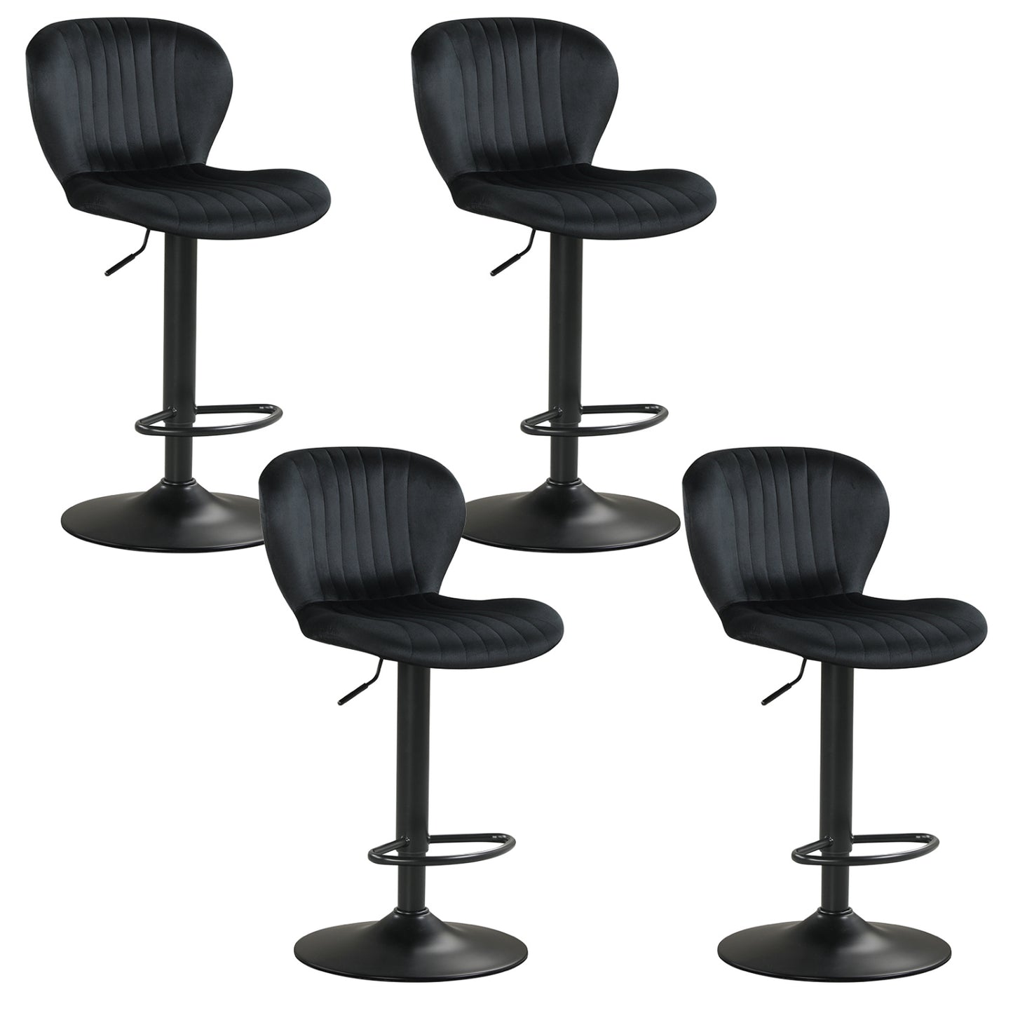Adjustable Swivel Bar Stools Set of 4 with Velvet Upholstery