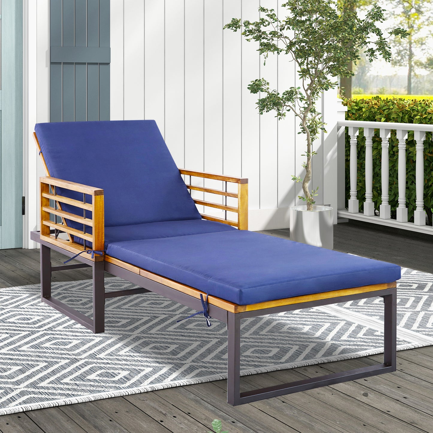 Adjustable Patio Chaise Lounge Chair with Cushion