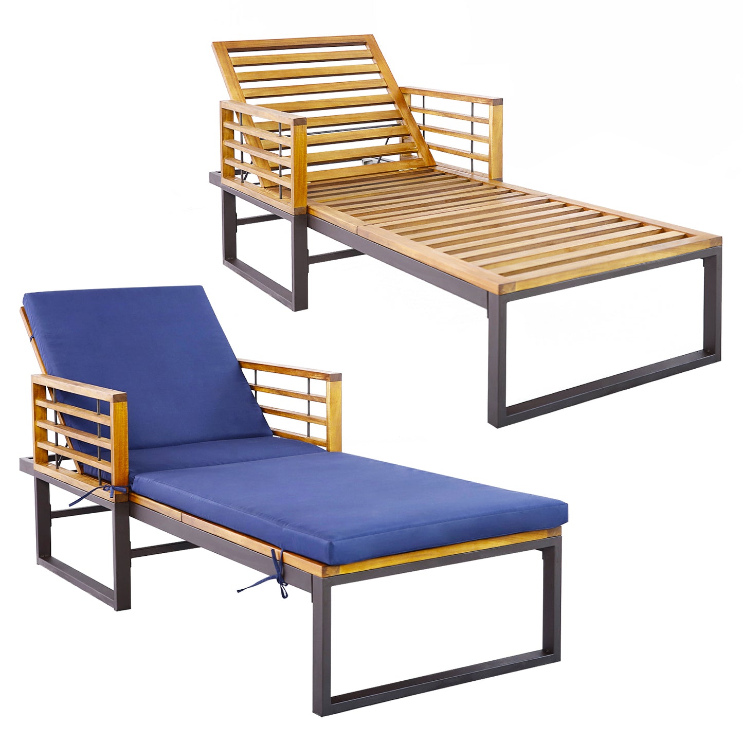 Adjustable Patio Chaise Lounge Chair with Cushion