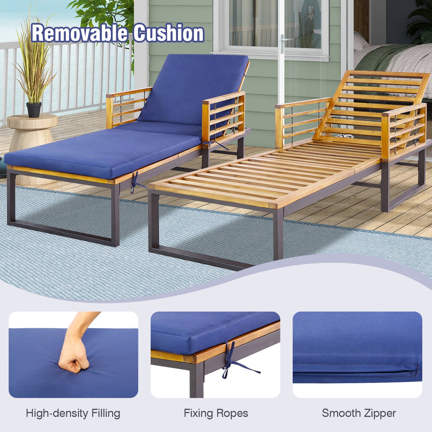 Adjustable Patio Chaise Lounge Chair with Cushion
