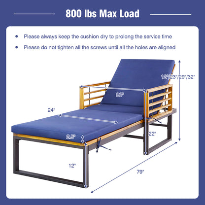 Adjustable Patio Chaise Lounge Chair with Cushion