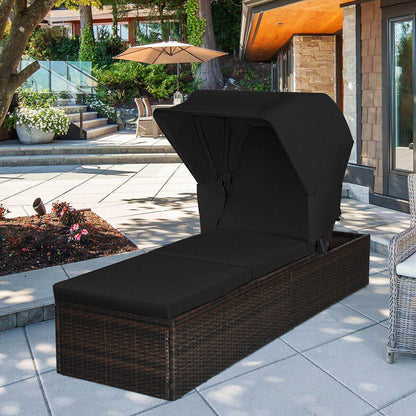 Outdoor Chaise Lounge with Canopy and Cushion