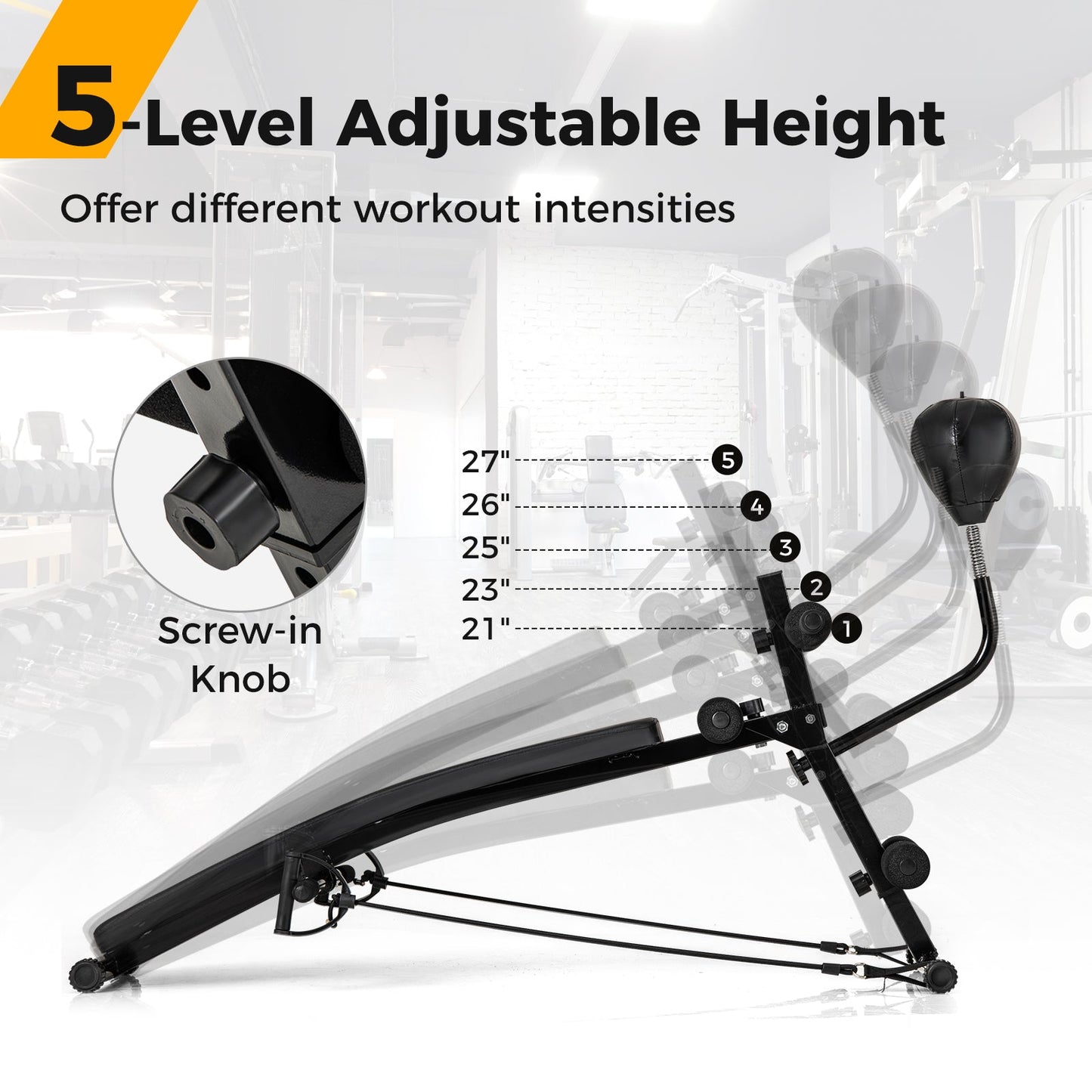 Adjustable Decline Sit Up Bench for Exercise for Home Gym with Speed Ball and 2 Resistance Bands