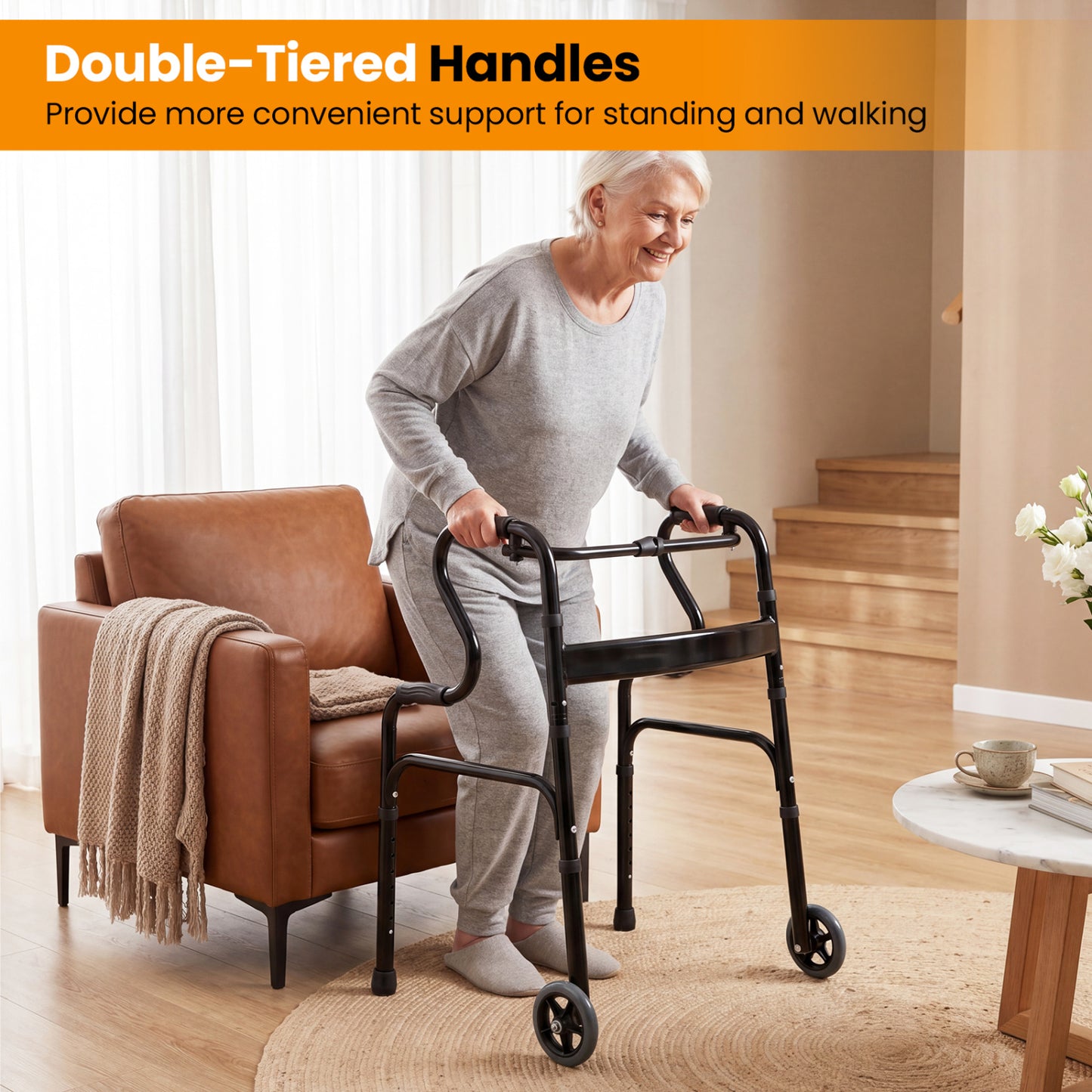 Heavy-Duty Folding Walker with Dual Armrests & Wheels