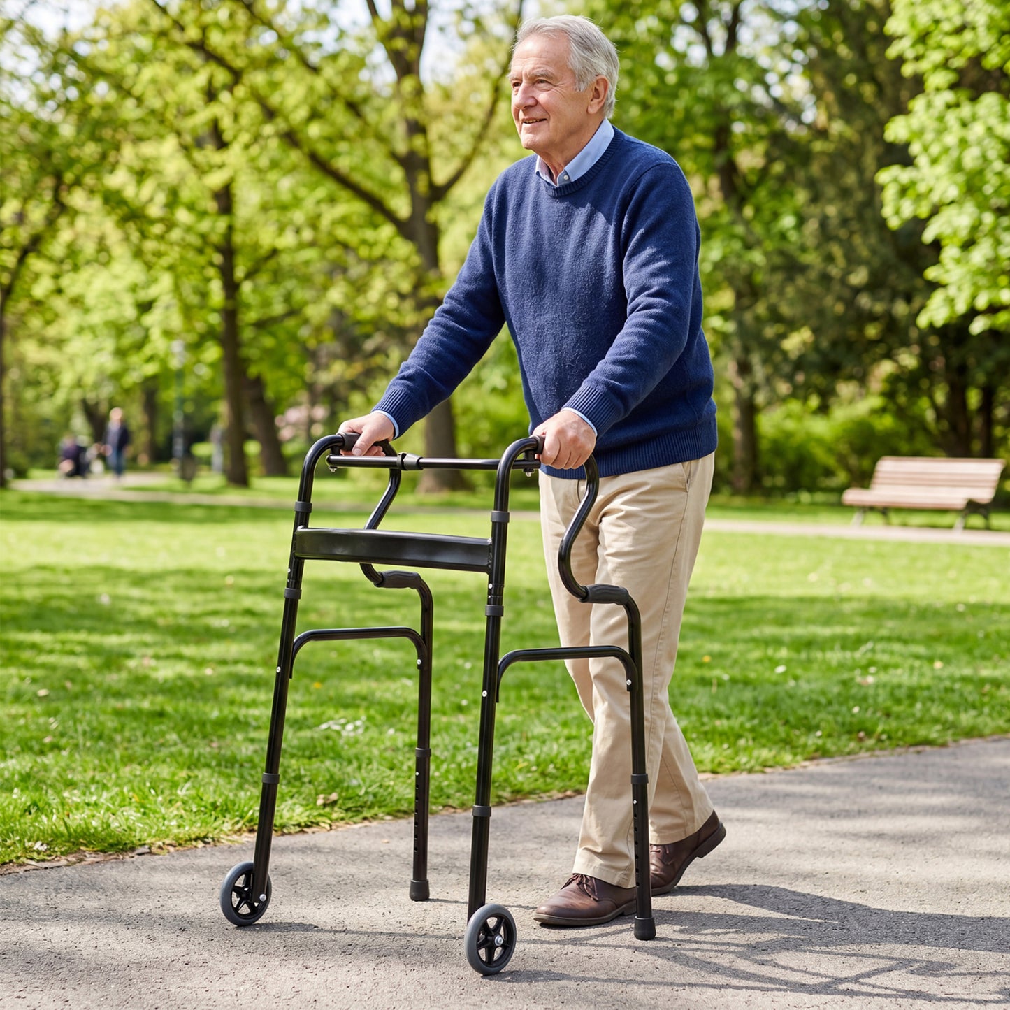 Heavy-Duty Folding Walker with Dual Armrests & Wheels