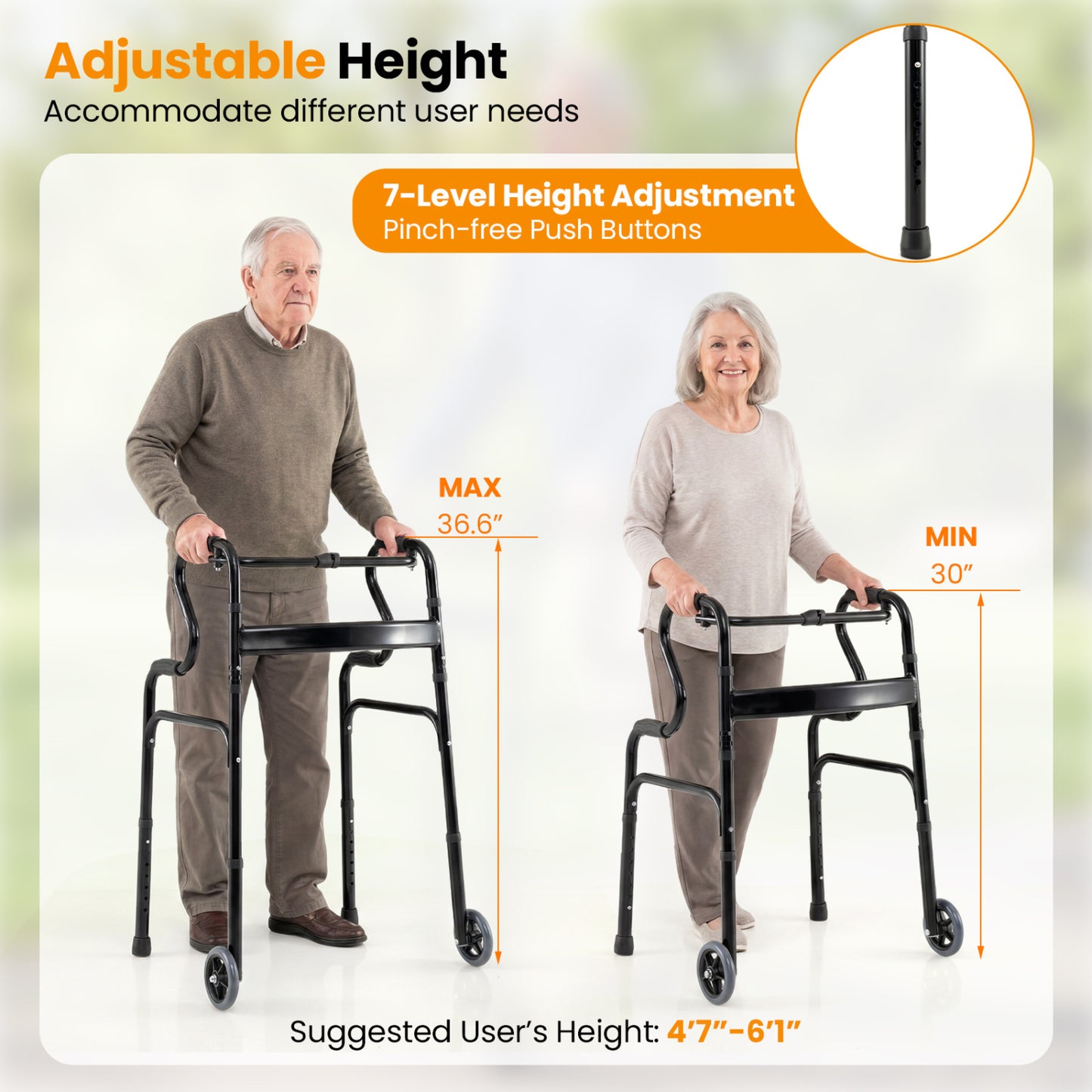Heavy-Duty Folding Walker with Dual Armrests & Wheels